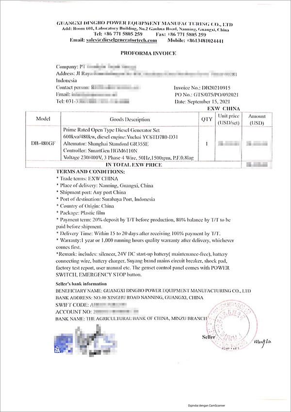 1臺480KW玉柴柴油機配斯坦福發發電機組出口印度尼西亞