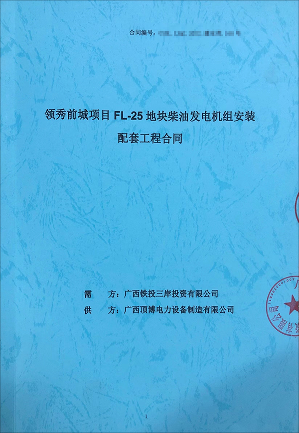 頂博電力再次為保利領秀前城FL-25地塊項目供應一臺800kw上柴柴油發電機組